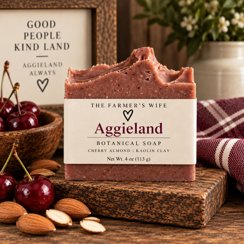 Aggieland Cherry Almond Soap by The Farmer's Wife with current vellum heart label