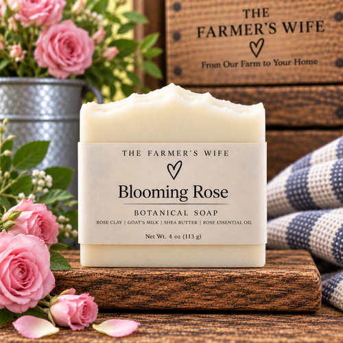 Blooming Rose Soap by The Farmer's Wife in creamy white with current vellum heart label
