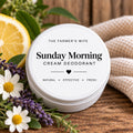 Sunday Morning Cream Deodorant in a white 2 oz tin by The Farmer's Wife